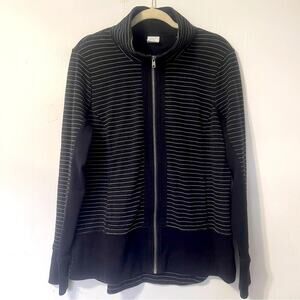 Cabi Zip Up Casual Everyday Athleisure Striped Jacket Thumbholes Size L